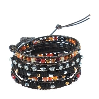 Amazonite Crystal Snake Cord Leather Wrap Bracelet (Thailand)