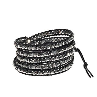 Mystique Colored Crystal 5-wrap Leather Bracelet (Thailand)