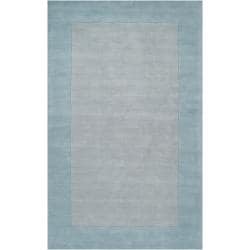 (>_<)  Hand-crafted Light Blue Tone-On-Tone Bordered Decido Wool Rug (9' x 13')