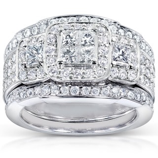 Annello 14k White Gold 1 1/3ct TDW Diamond 3-piece Bridal Ring Set (H-I, I1-I2)