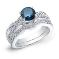 14k Gold 3/4ct TDW Blue and White Diamond Bridal Ring Set