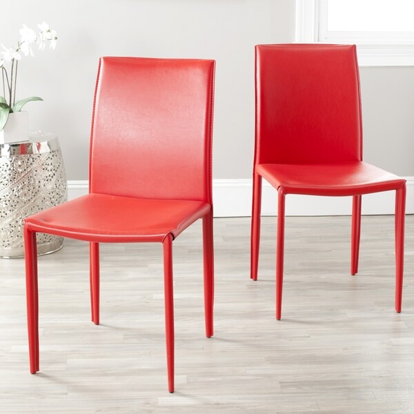 Safavieh Mid-Century Dining Jazzy Bonded Leather Red Dining Chairs (Set of 2)