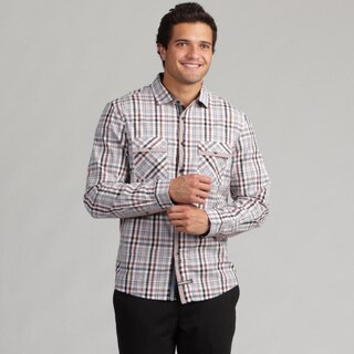 English Laundry Men's Large Plaid Dot Collar Woven Shirt