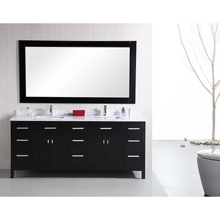 ###  Design Element London 78-inch Modern Espresso Carrera Marble Double Bathroom Vanity Set