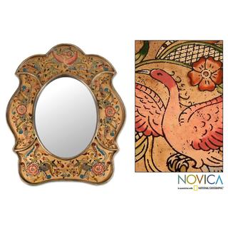 (^ ^)// Painted Glass Handcrafted 'Garden of Gold' Mirror (Peru)