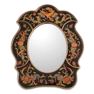 Painted Glass Handcrafted 'Birdsong at Night' Mirror , Handmade in Peru