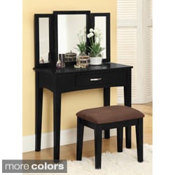 Furniture of America Jade 2-Piece Solid Wood Vanity Table and Stool Set