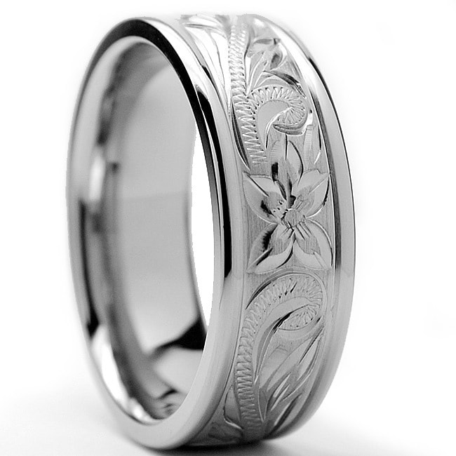 Oliveti Titanium Men's Engraved Floral Design Ring (8 mm)