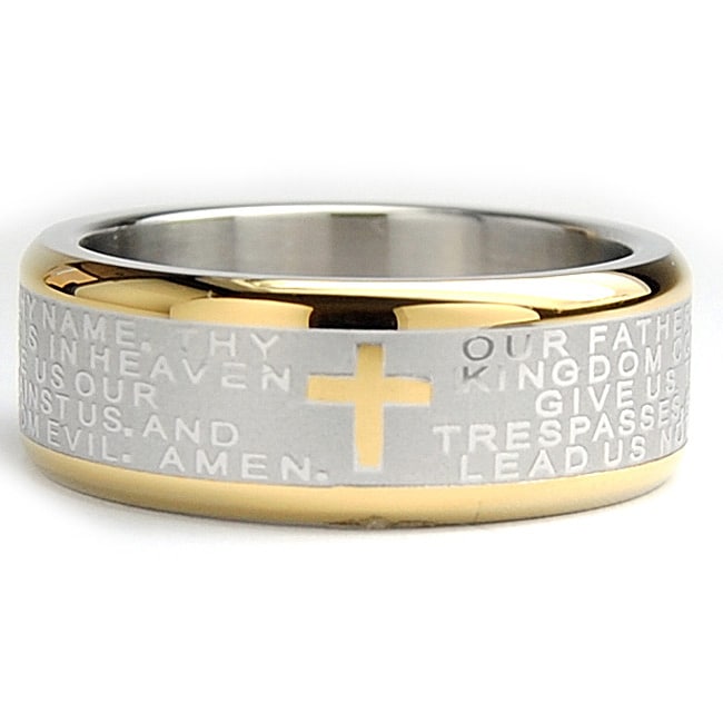 Oliveti Goldplated Stainless Steel Lords Prayer Ring (8 mm)