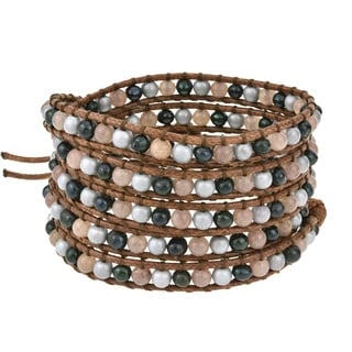 Natural Gemstone Snake Cord Leather 5-Wrap Bracelet (Thailand)