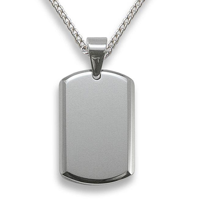 Mens Tungsten Carbide Beveled Edge Small Dog Tag Necklace