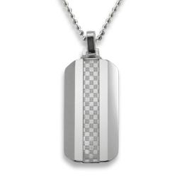 Men's Tungsten Carbide White Carbon Fiber Inlay Dog Tag Necklace