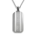Tungsten Carbide White Carbon Fiber Inlay Dog Tag Necklace