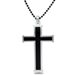 Stainless Steel Men's Black Resin Cross Necklace
