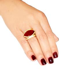 Adee Waiss 18k Yellow Gold Overlay Red Agate Ring