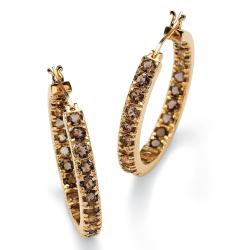Angelina D'Andrea 18k Yellow Gold over Sterling Silver Smokey Quartz Hoop Earrings