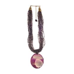 Goldtone Large Purple Agage and Bead Necklace