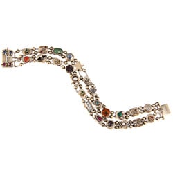 Pre-owned 14k Yellow Gold Multi-gemstone Antique Slide Estate Bracelet ...