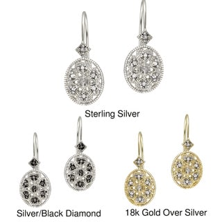 DB Designs Sterling Silver Diamond Accent Filigree Designed Oval Leverback Earrings