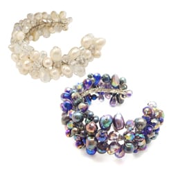 White Crystal and Pearl Cluster Beam Adjustable Cuff (Thailand)-Image