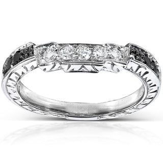 Annello 14k Gold 1/4ct TDW Black and White Diamond Curved Wedding Band (H-I, I1-I2)