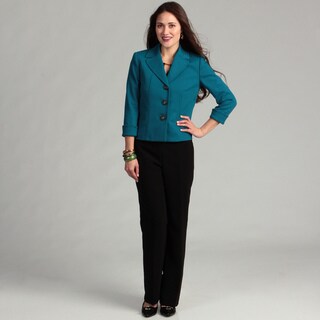 Tahari Women's Teal 3-button Pant Suit