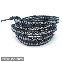 Leather Gemstone Facets Wrap Bracelet (Thailand)