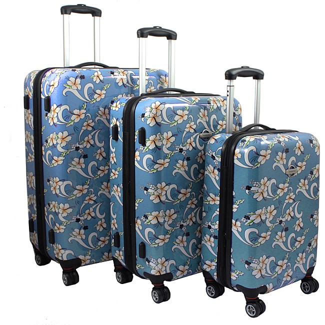 Sky Blue Tropical Flower 3piece Lightweight Expandable Hardside
