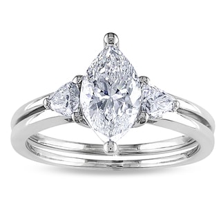 Miadora 14k White Gold 1 1/2ct TDW Certified Marquise-cut Diamond Ring (F, SI2)