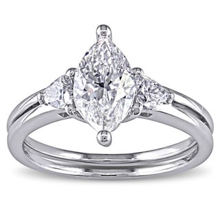 Miadora 14k White Gold 1 1/2ct TDW Certified Marquise-cut Diamond Ring (F, SI2)