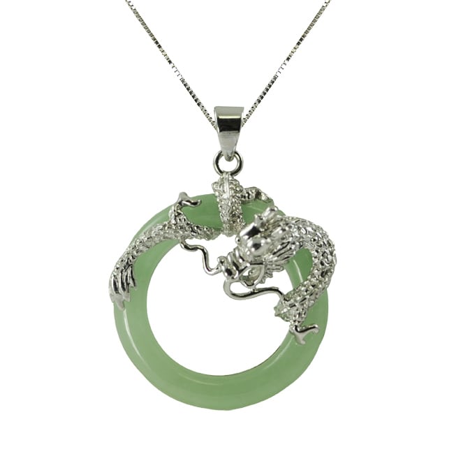Sterling Silver Dyed Jade Dragon 18-inch Necklace