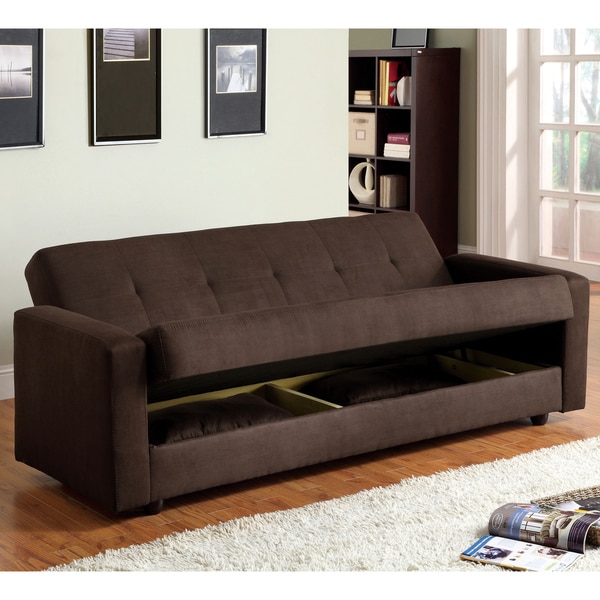 Furniture of America Cozy Microfiber Sleeper Sofa Bed with Storage ...