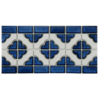 (_ _ ) SomerTile Castle Cobalt/ White Border Porcelain Mosaic Tile (Pack of 10)