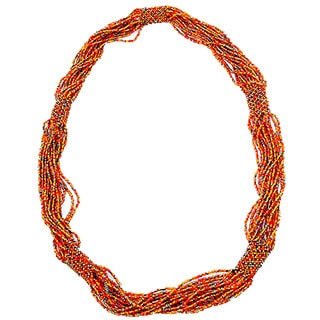Glass Bead Geometric Long Necklace Autumn (Guatemala)