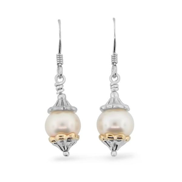 Meredith Leigh Sterling Silver and 14k Gold FW Pearl Earrings (4 8 mm)