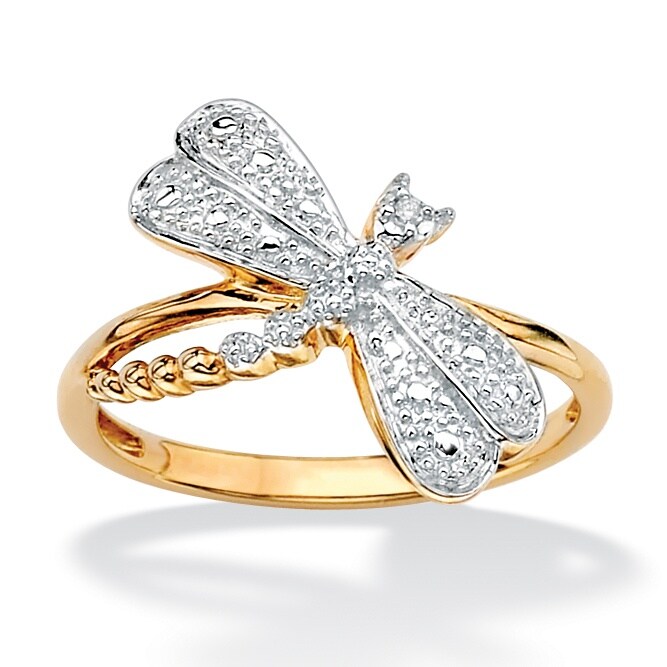 PalmBeach Diamond Accent 18k Gold over Sterling Silver Dragonfly Ring PalmBeach Diamond Accent 18k Gold over Sterling Silver Dragonfly Ring