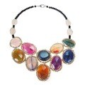 Round Multicolor Agate Mosaic Bib Statement Necklace (Thailand)