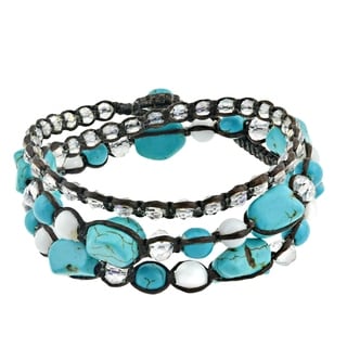 Blue Turquoise Gemstone Triple-Wrap Cotton Rope Tribal Bracelet (Thailand)