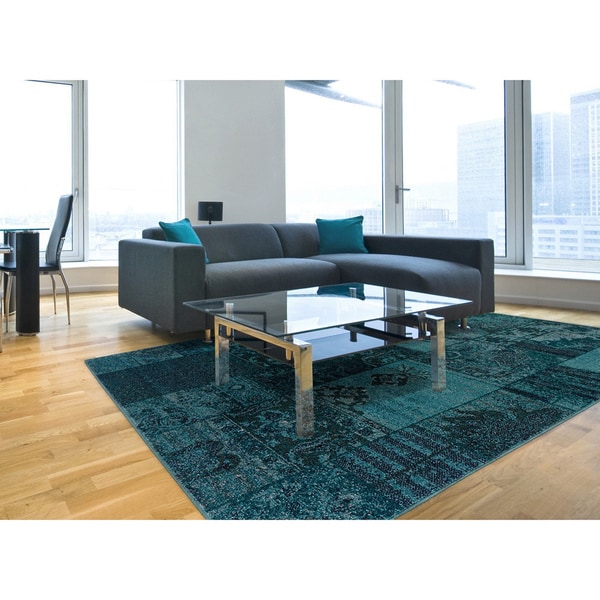 Patchwork Overdyed Teal/ Gray Area Rug (6'7 x 9'6) 14211937 Overstock Shopping Great