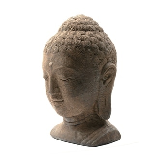 White-washed Volcanic Ash Buddha Head Garden Accent (Indonesia)