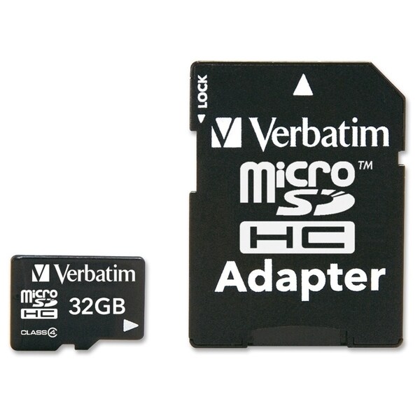Verbatim 32GB MicroSDHC Memory Card with Adapter, Class 4