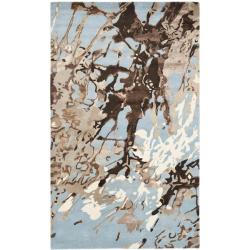 ( ._.) Handmade Deco Art Blue New Zealand Wool Rug (8'3 x 11')