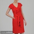 Sharagano Women's Cascading Ruffle Belted Dress