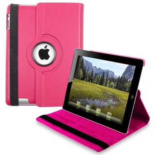 Hot Pink 360-degree Swivel Leather Case for Apple iPad 2/ 3
