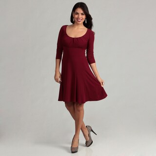London Times Women's Merlot 3/4-sleeve Scoop Dress