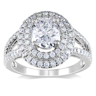 Miadora 14k White Gold 1 3/4ct TDW Certified Diamond Oval Ring (D, SI2)