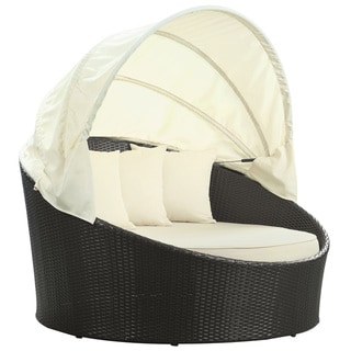 Siesta Outdoor Rattan Espresso with White Cushions Canopy Bed