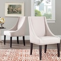 Safavieh Sloping Arm Beige Linen Nailhead Dining Chair (Set of 2)