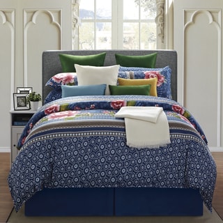 EverRouge Royal Blue Floral 8-piece King Cotton Comforter Set