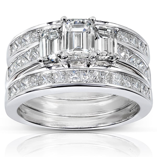 Annello 14k White Gold 2 1/2ct TDW Diamond 3piece Bridal Ring Set H 